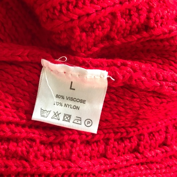 Christmas V28 Cable Knit Thick Turtleneck Sweater Dress Size L Red - Picture 6 of 7